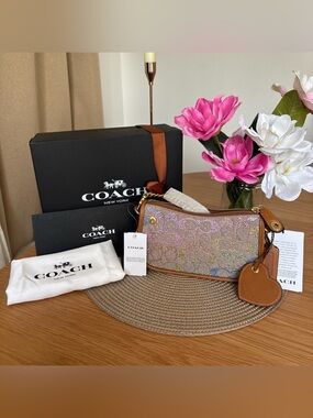 Coach Swinger Bag 20 With Chain In Crystal Signature Jacquard Rainbow CCY40